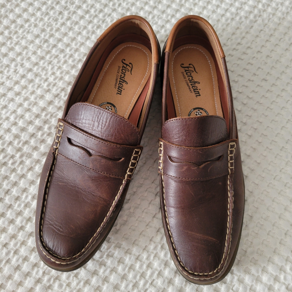 Florsheim Motor Moc Toe Penny Driver in Brown Leather Men's 9M Loafers